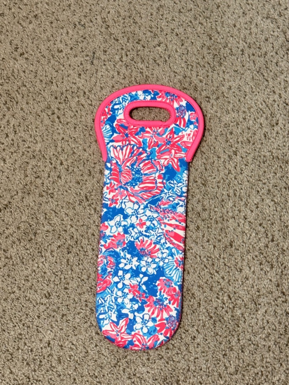 Lilly Pulitzer Pink and Blue Floral Neoprene Bottle Tote